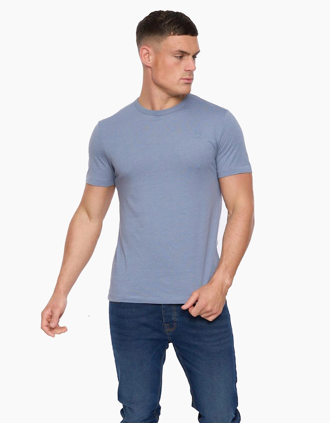 French Connection FCUK Stack T-Shirt Mens Light Blue Melange