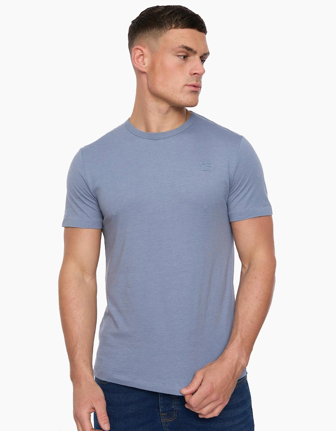 French Connection FCUK Stack T-Shirt Mens Light Blue Melange