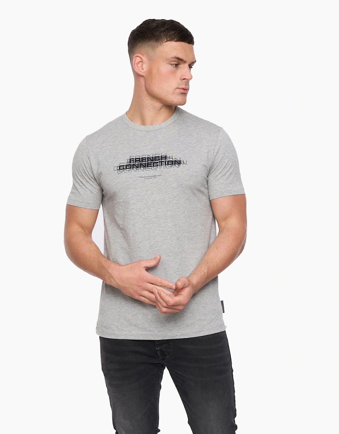 French Connection Double T-Shirt Mens Light Grey Melange/Marine