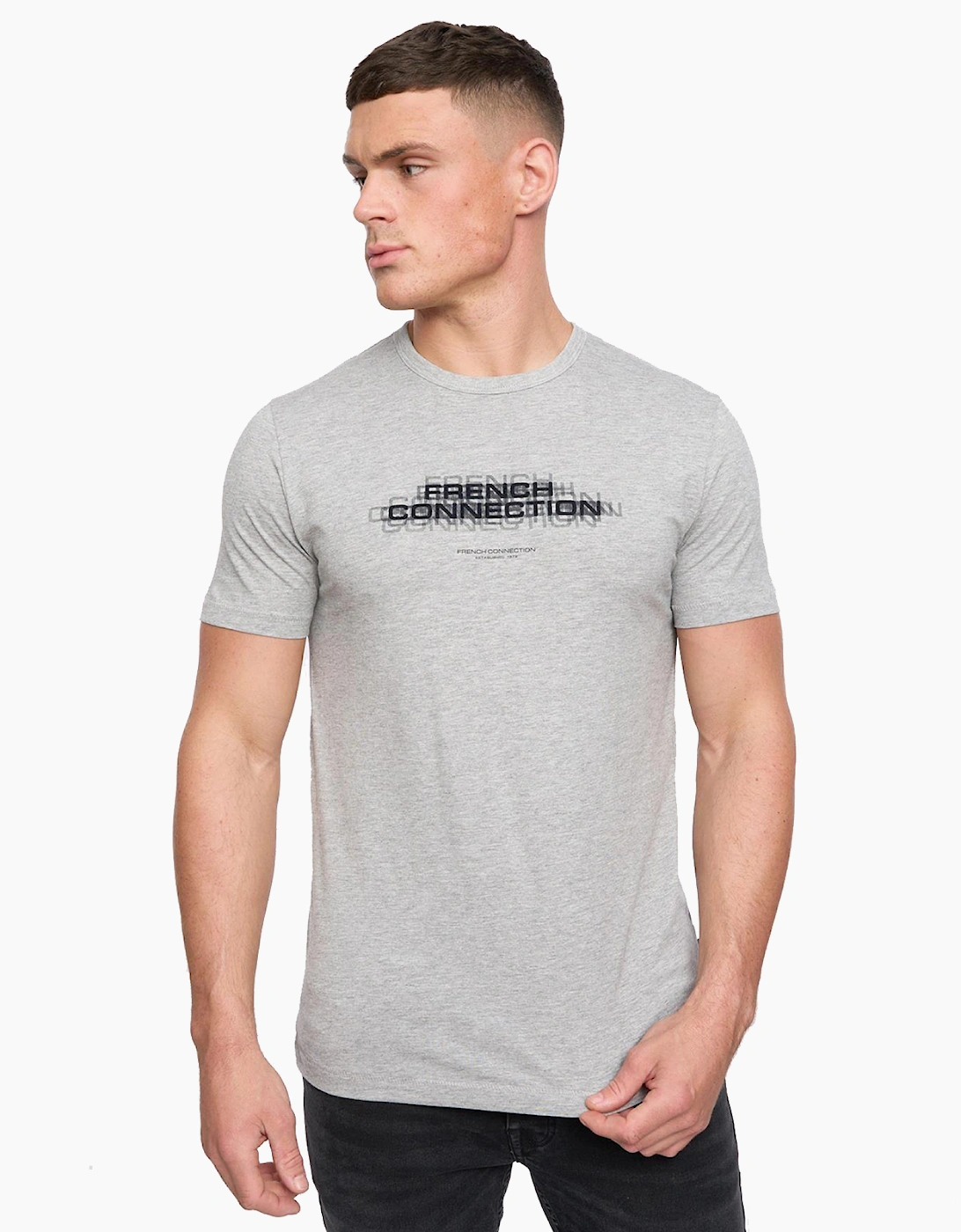 French Connection Double T-Shirt Mens Light Grey Melange/Marine