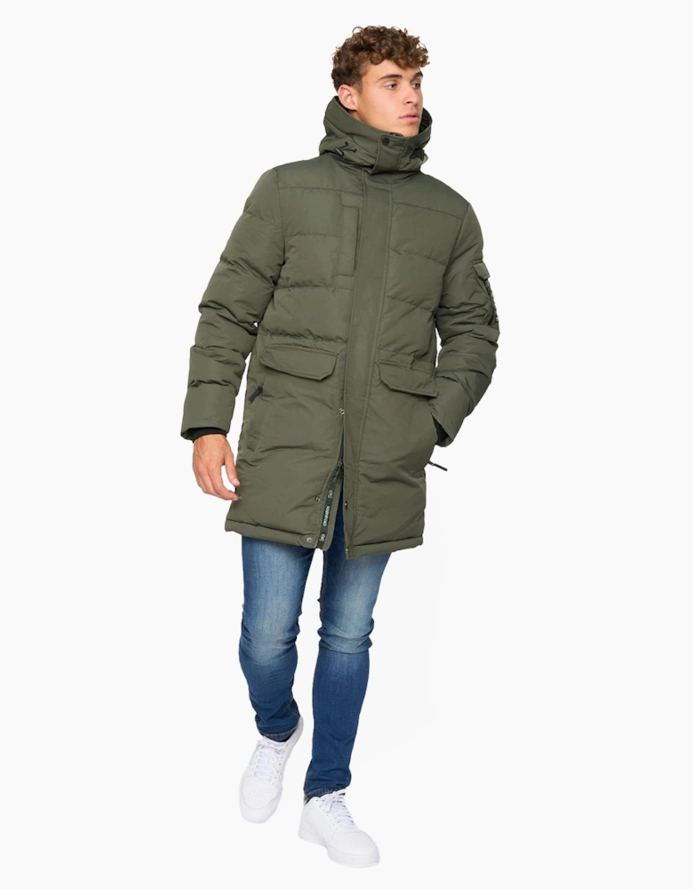 Crosshatch Milwaka Long Jacket Mens Olive