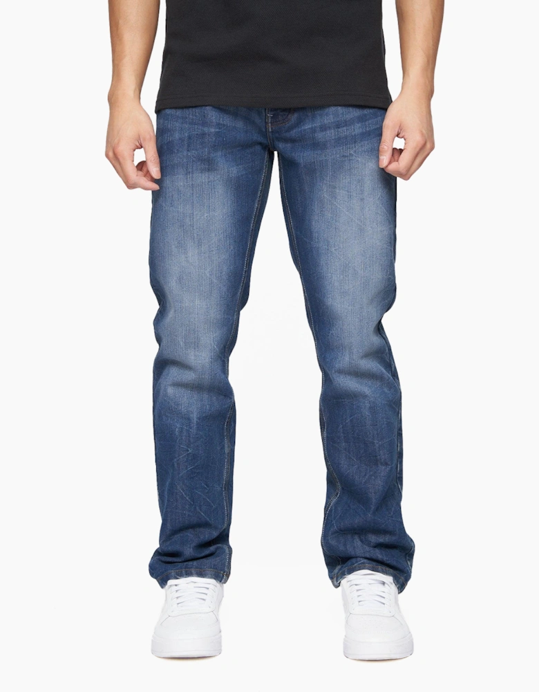Crosshatch New Embossed Techno Jeans Mens Navy