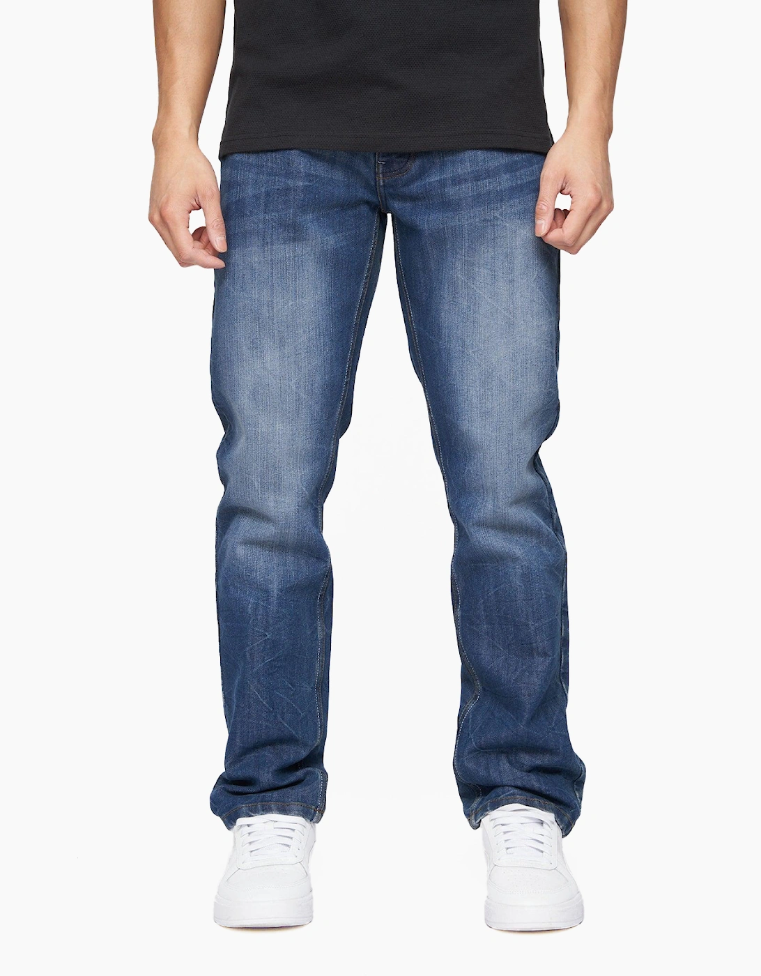 Crosshatch New Embossed Techno Jeans Mens Navy