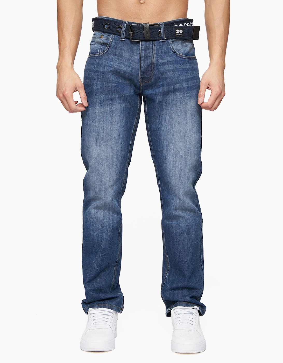 Crosshatch New Embossed Techno Jeans Mens Navy