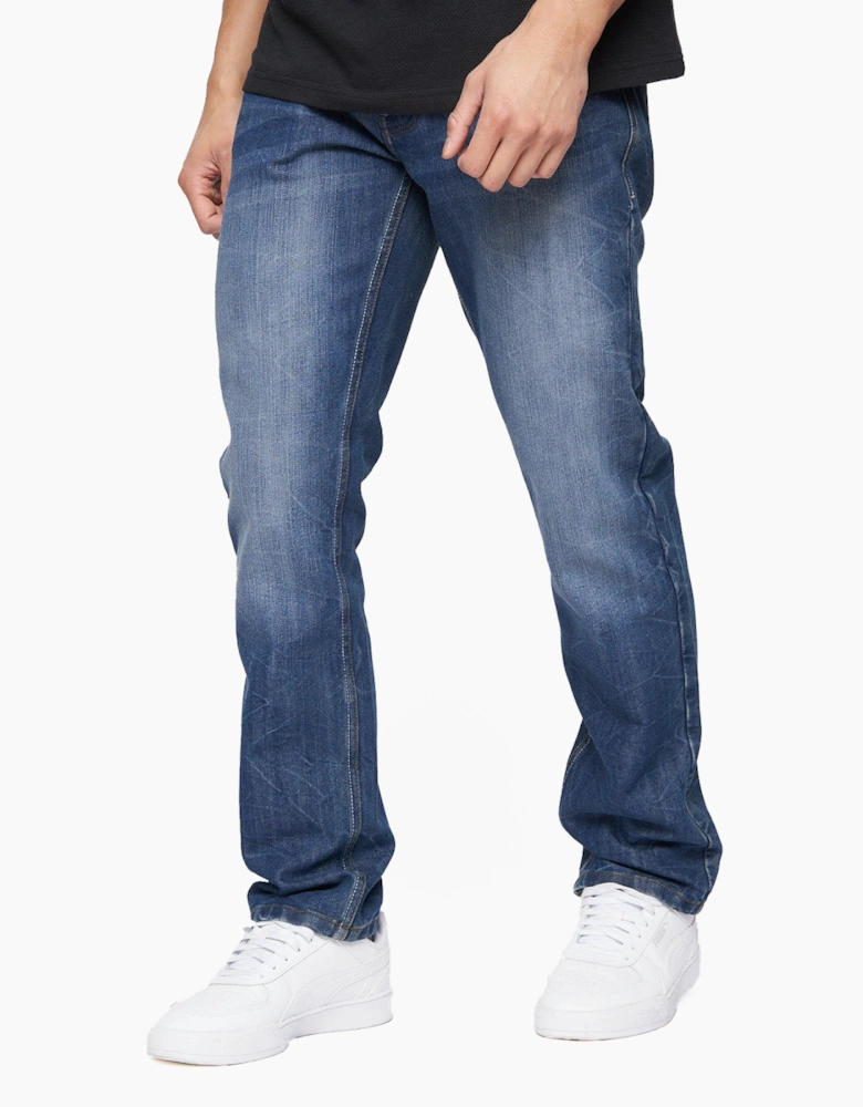 Crosshatch New Embossed Techno Jeans Mens Navy