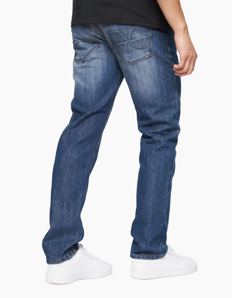 Crosshatch New Embossed Techno Jeans Mens Navy