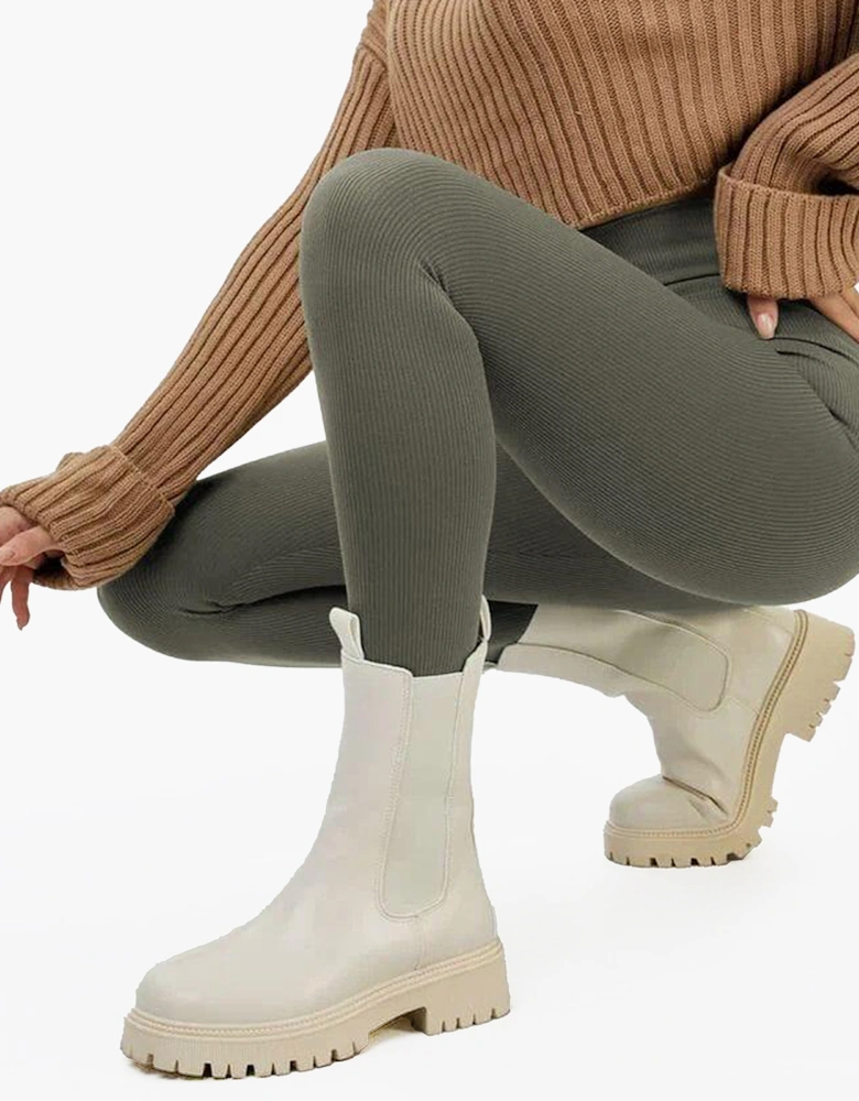 Lookus Irem Fleece Lined Ribbed Leggings Womens Olive