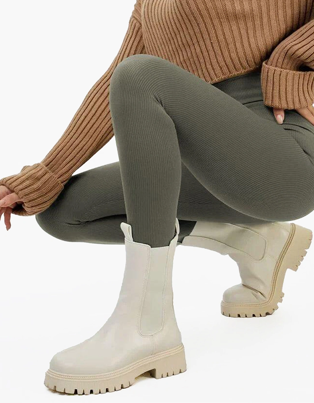 Lookus Irem Fleece Lined Ribbed Leggings Womens Olive