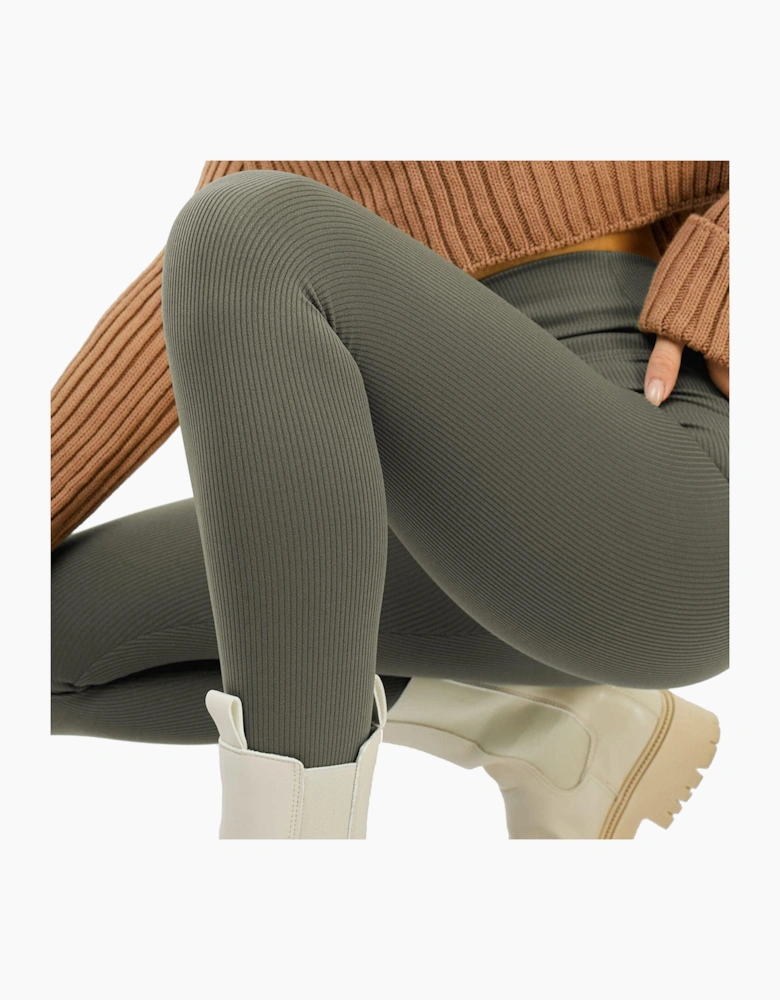 Lookus Irem Fleece Lined Ribbed Leggings Womens Olive