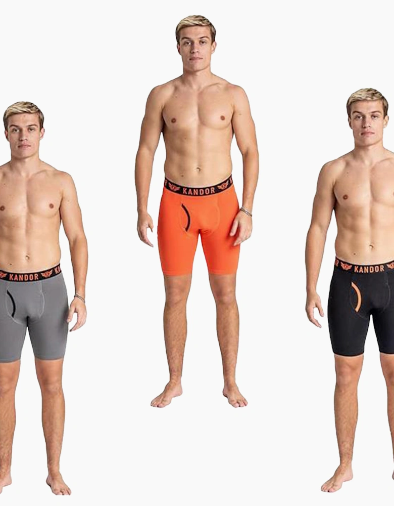 Kandor Trunken 3pk Boxer Shorts Mens Orange / Grey / Black