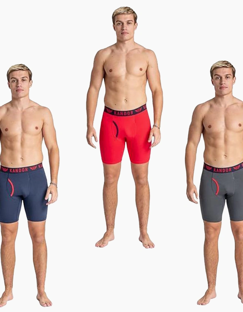 Kandor Trunken 3pk Boxer Shorts Mens Red / Navy / Grey