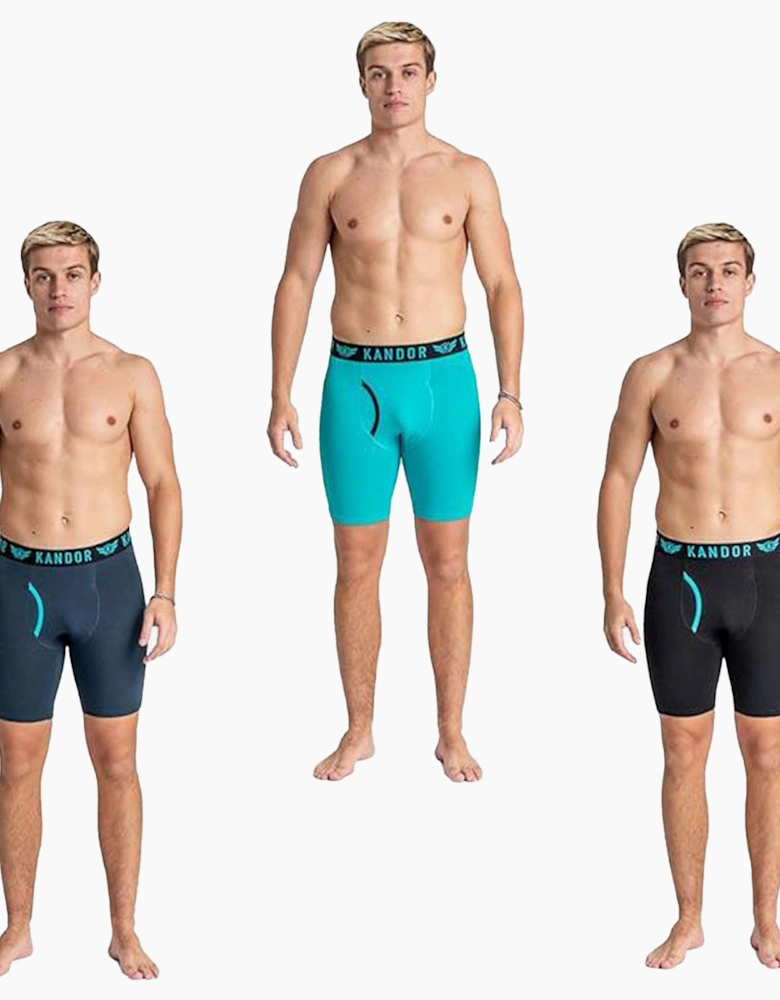 Kandor Trunken 3pk Boxer Shorts Mens Turquoise / Navy / Black