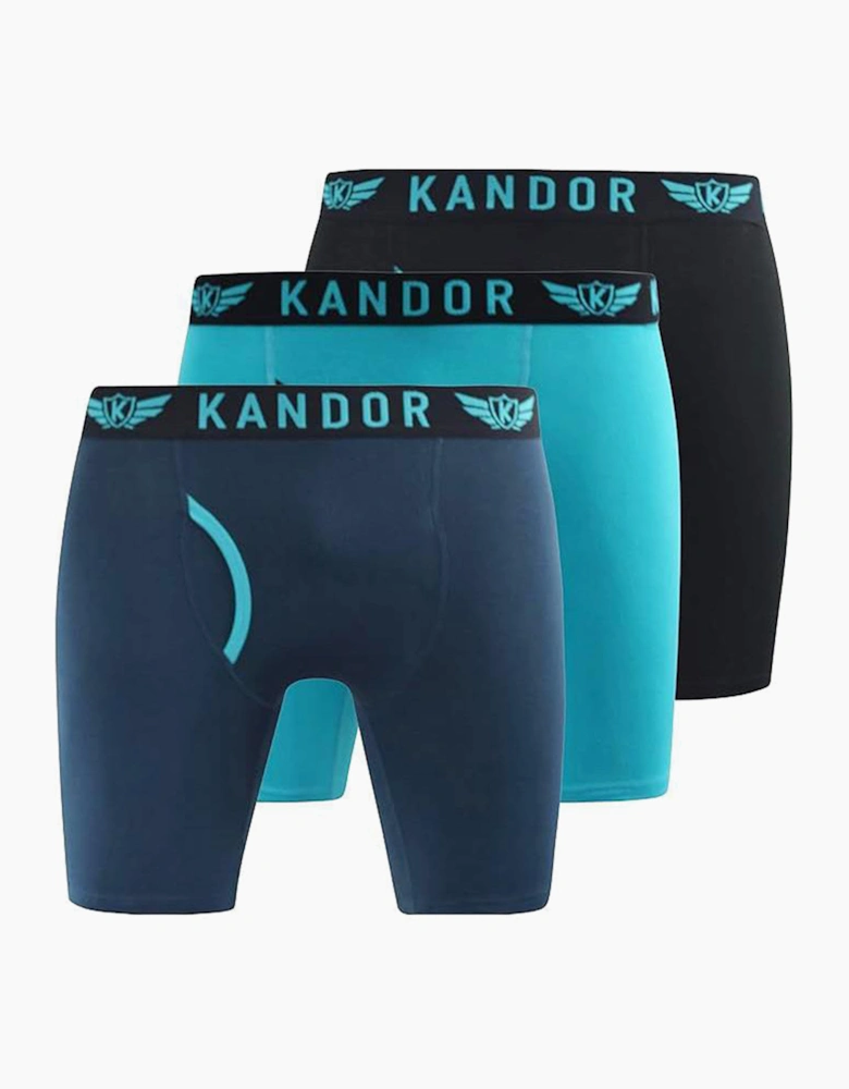 Kandor Trunken 3pk Boxer Shorts Mens Turquoise / Navy / Black