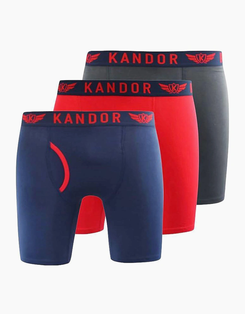 Kandor Trunken 3pk Boxer Shorts Mens Red / Navy / Grey