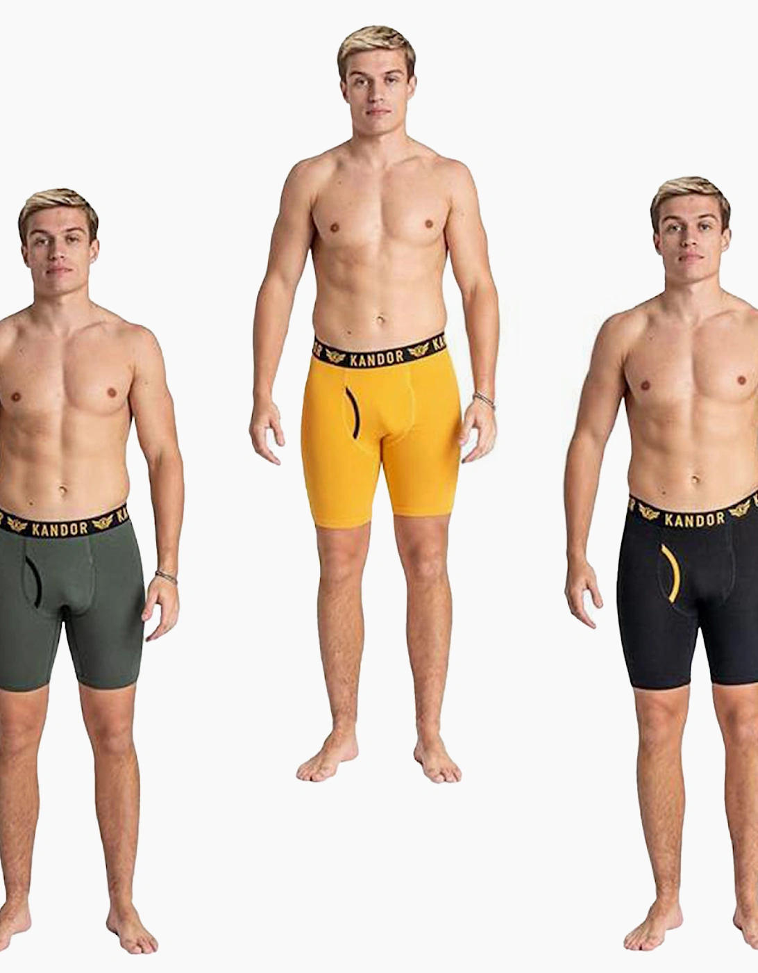 Kandor Trunken 3pk Boxer Shorts Mens Yellow / Navy / Black