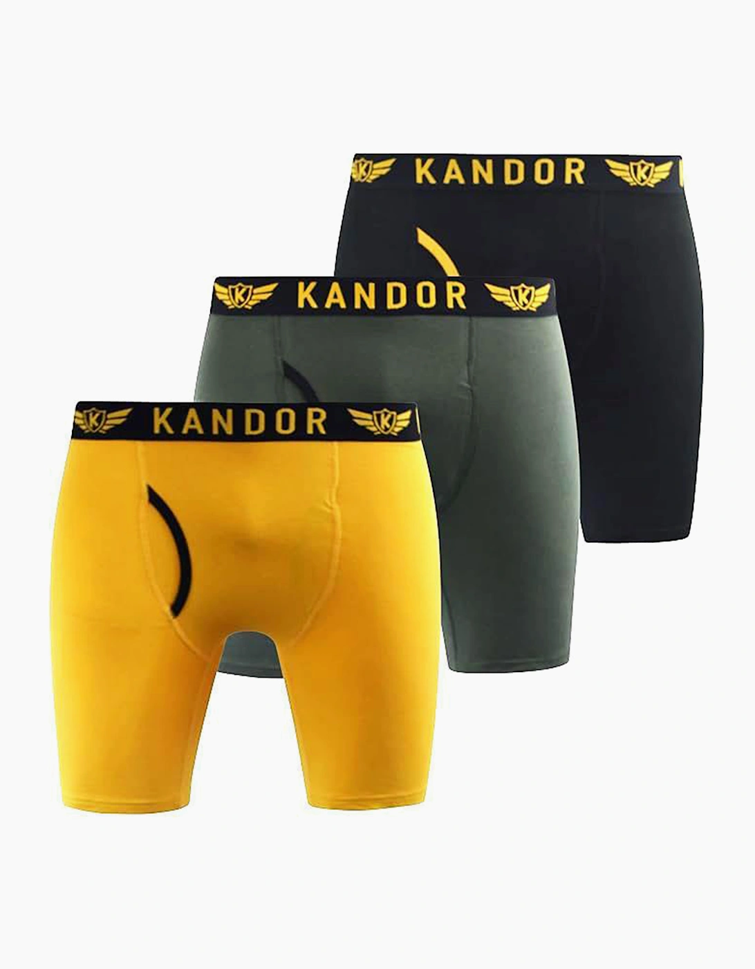 Kandor Trunken 3pk Boxer Shorts Mens Yellow / Navy / Black