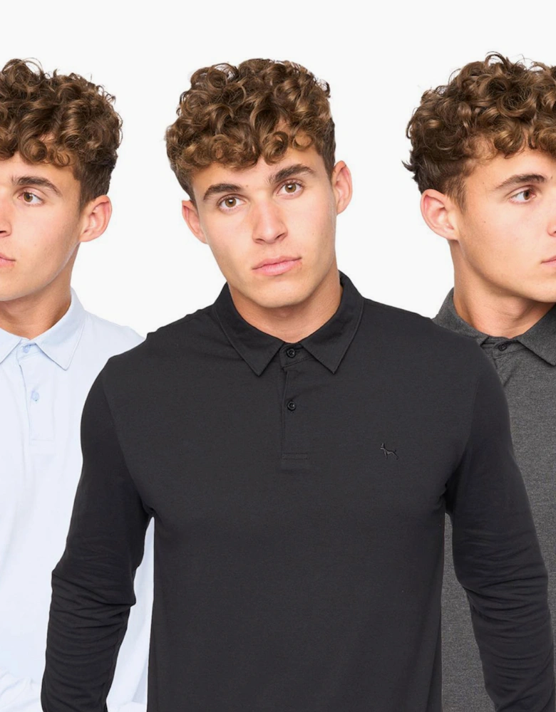 Bewley & Ritch Saperton Long Sleeve 3pk Polo Shirts Mens Assorted