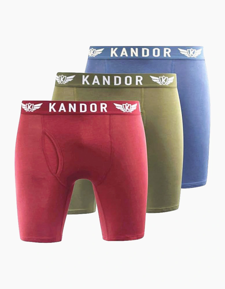 Kandor Bambuso Mens Boxers 3pk Olive/Red/Blue