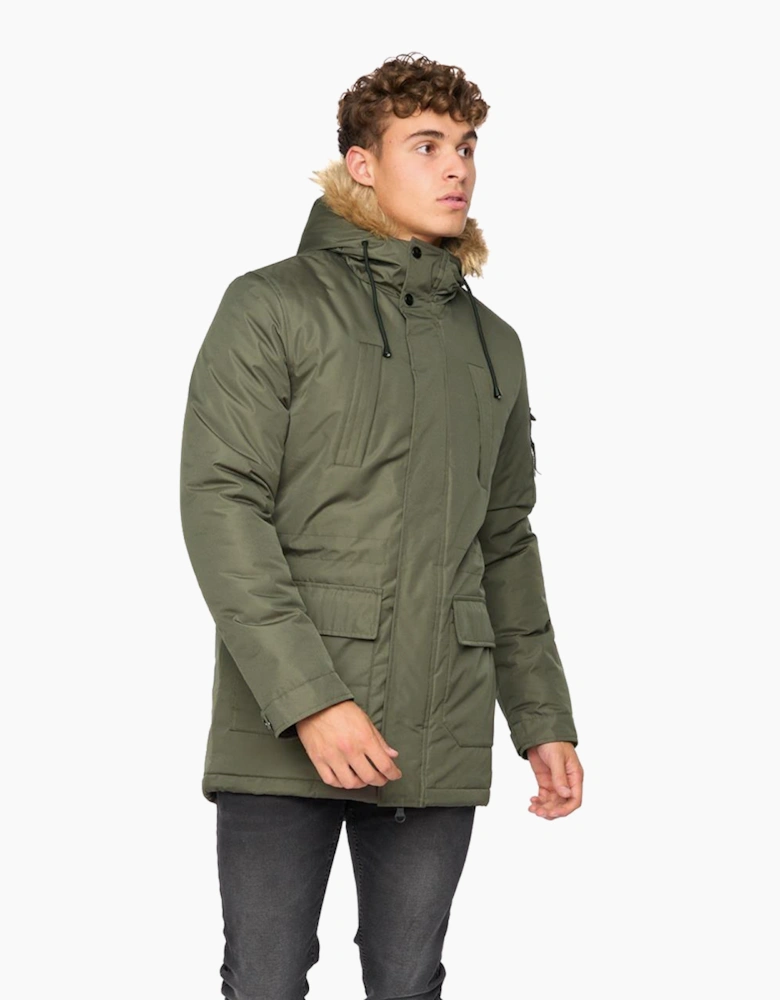 Crosshatch Mens Parkmoore Parka Jacket Dark Olive