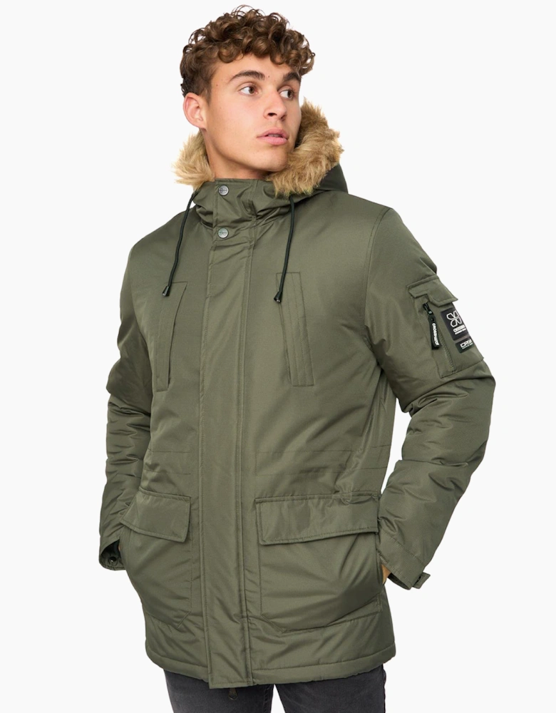 Crosshatch Mens Parkmoore Parka Jacket Dark Olive