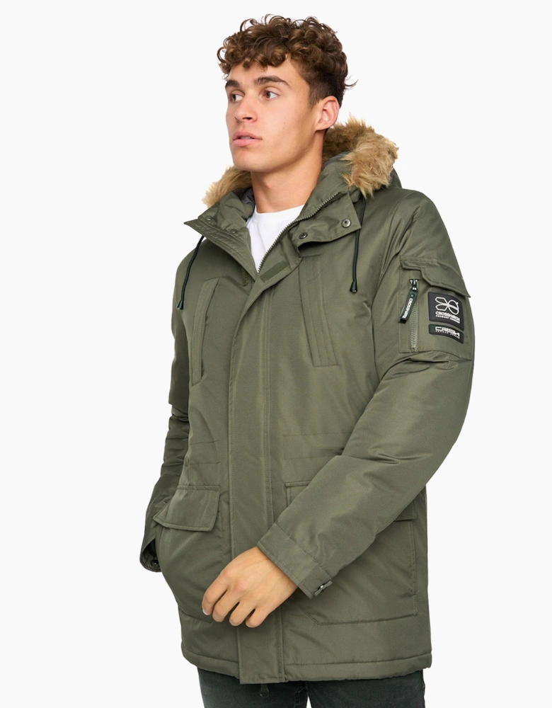 Crosshatch Mens Parkmoore Parka Jacket Dark Olive