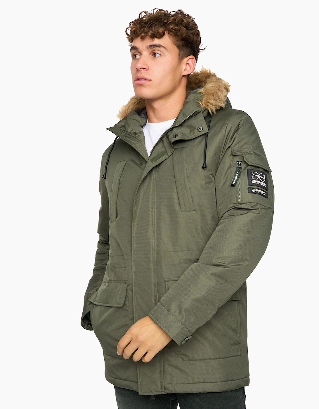 Crosshatch Mens Parkmoore Parka Jacket Dark Olive