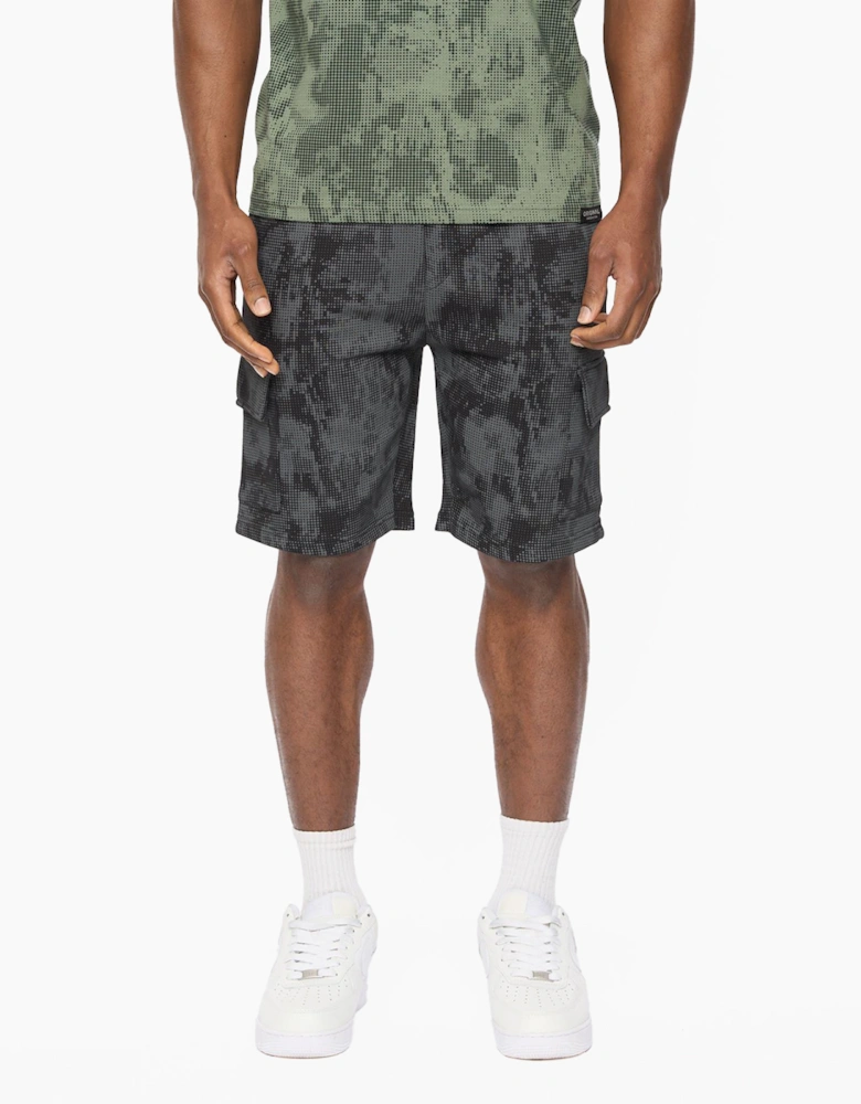 Crosshatch Bardon Camo Mens Cargo Shorts Black
