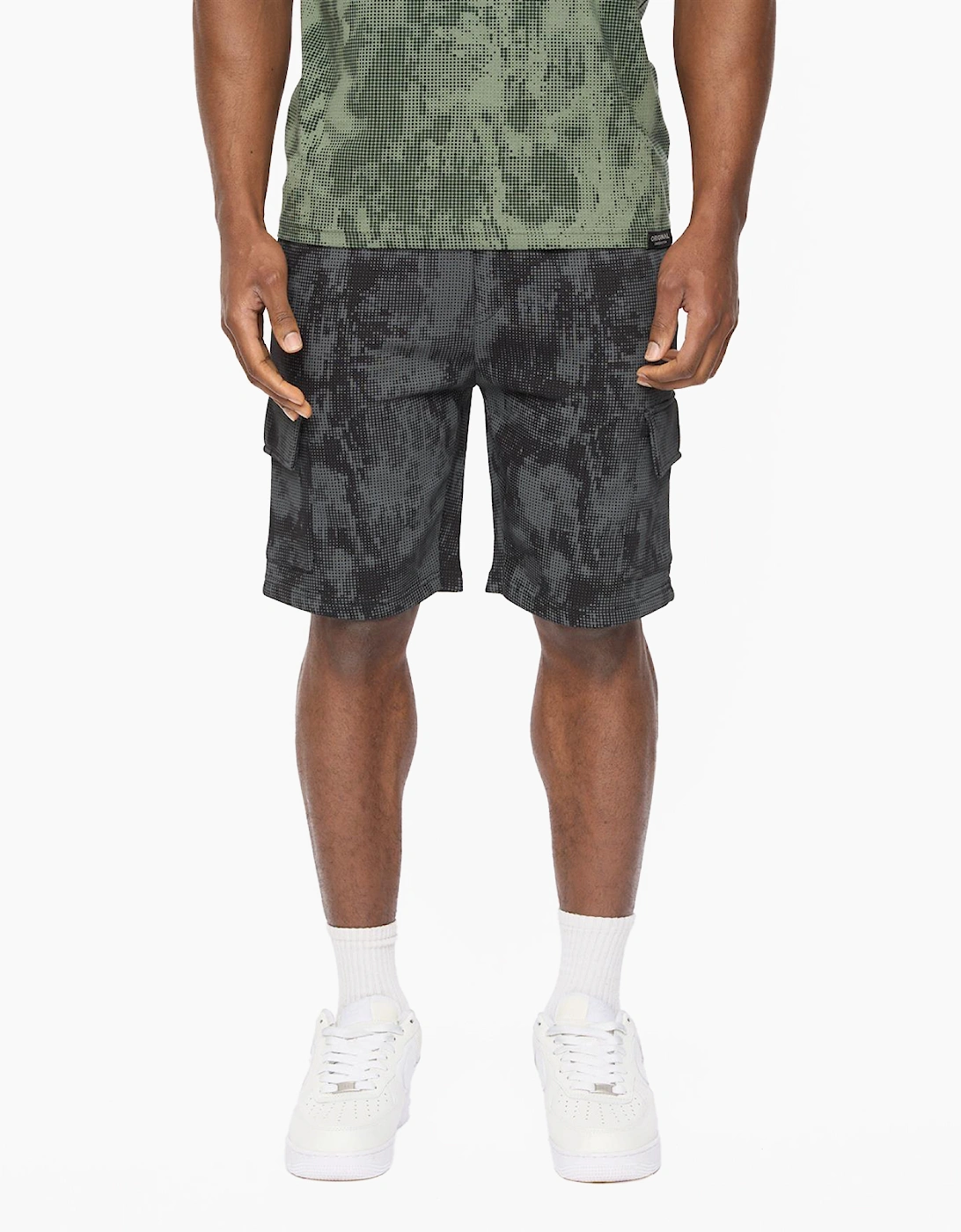 Crosshatch Bardon Camo Mens Cargo Shorts Black