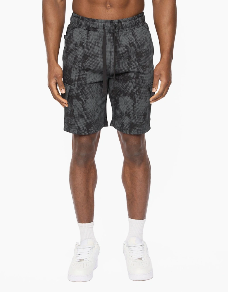 Crosshatch Bardon Camo Mens Cargo Shorts Black