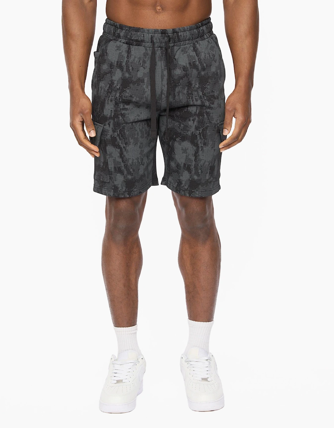 Crosshatch Bardon Camo Mens Cargo Shorts Black
