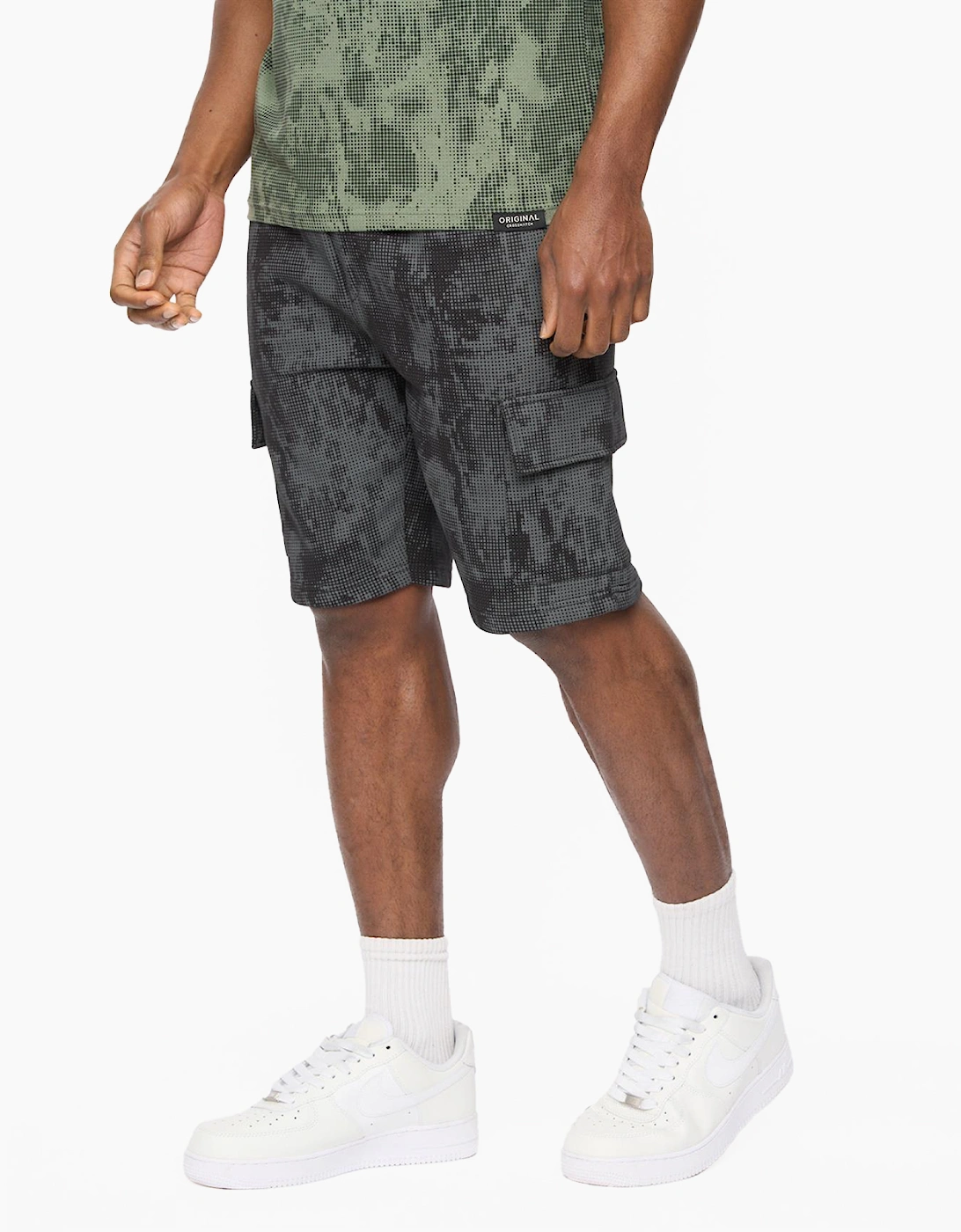 Crosshatch Bardon Camo Mens Cargo Shorts Black