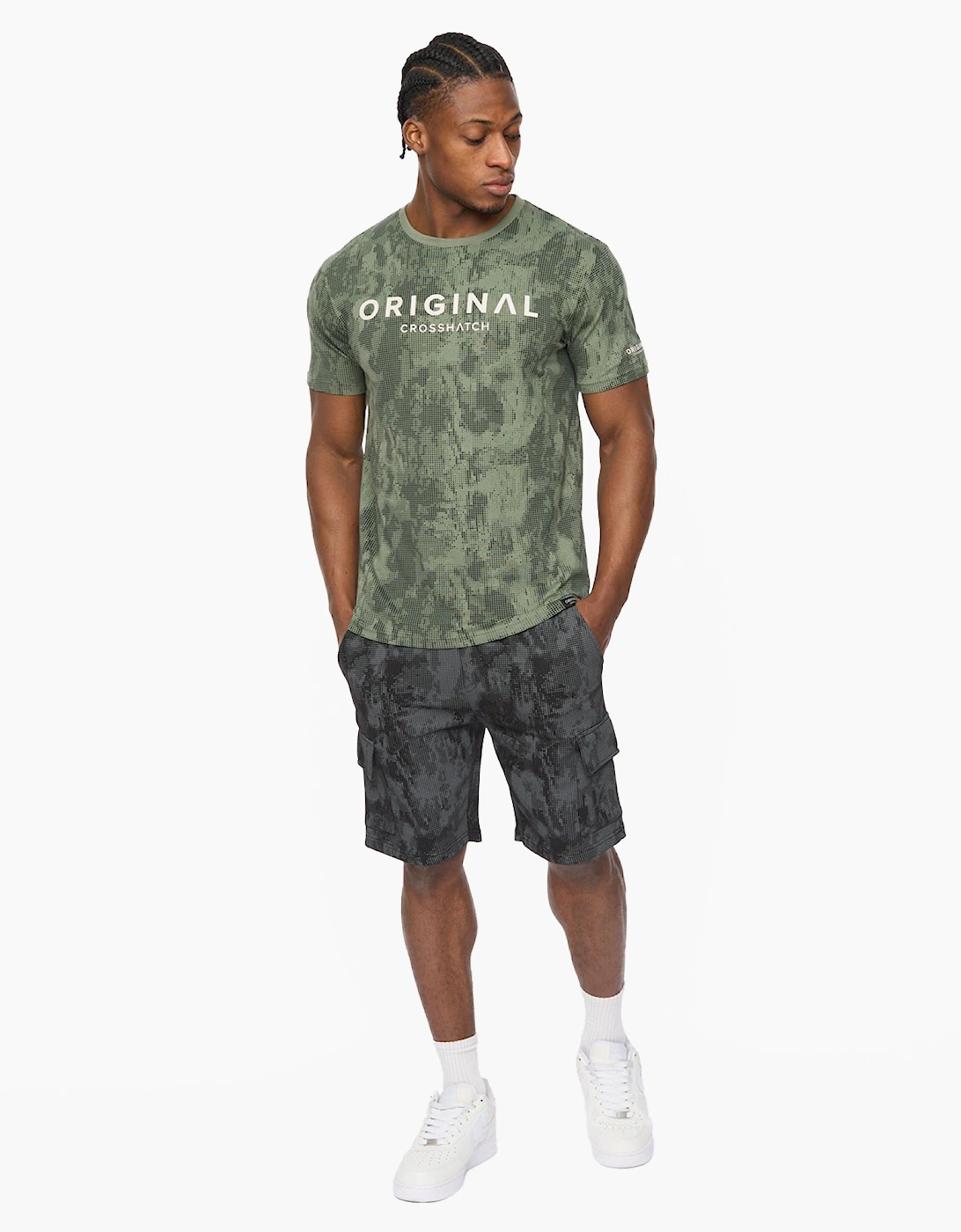 Crosshatch Bardon Camo Mens Cargo Shorts Black