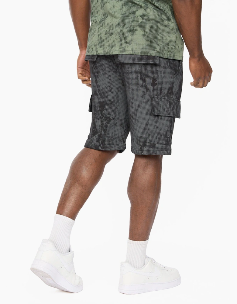 Crosshatch Bardon Camo Mens Cargo Shorts Black