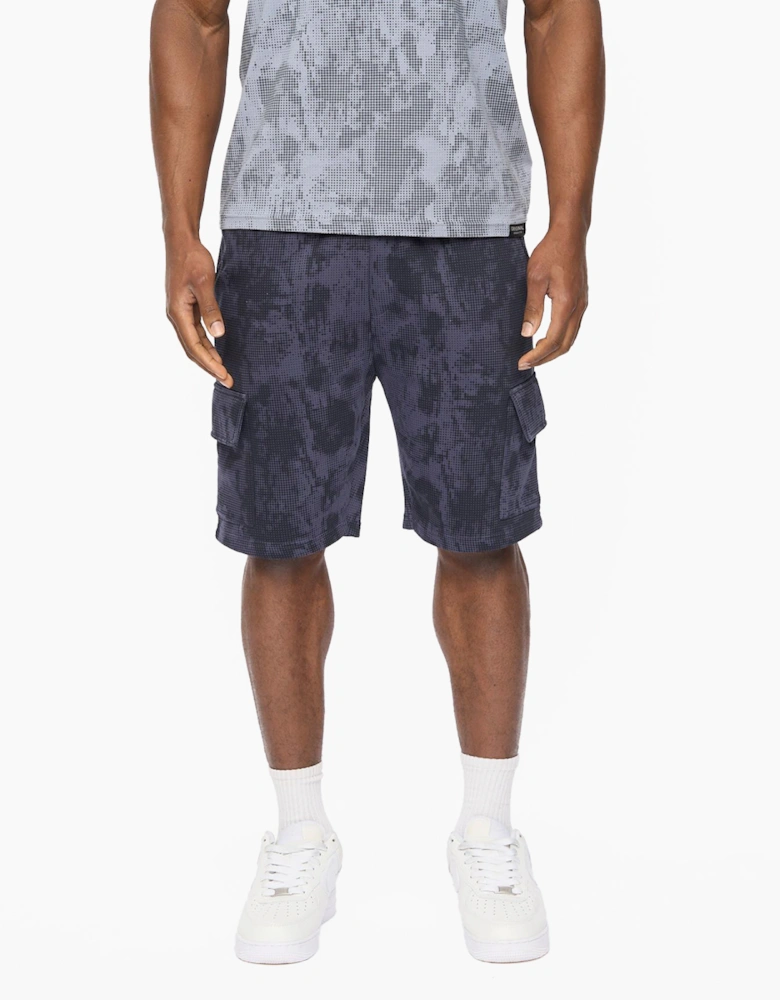 Crosshatch Bardon Camo Mens Cargo Shorts Navy