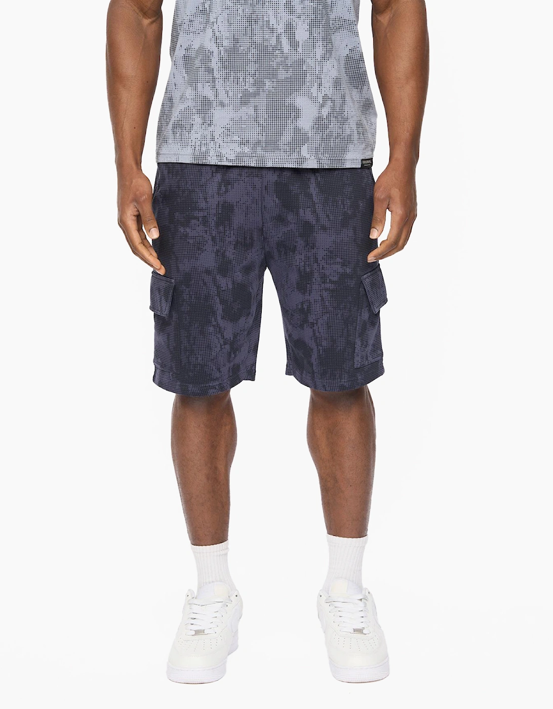 Crosshatch Bardon Camo Mens Cargo Shorts Navy