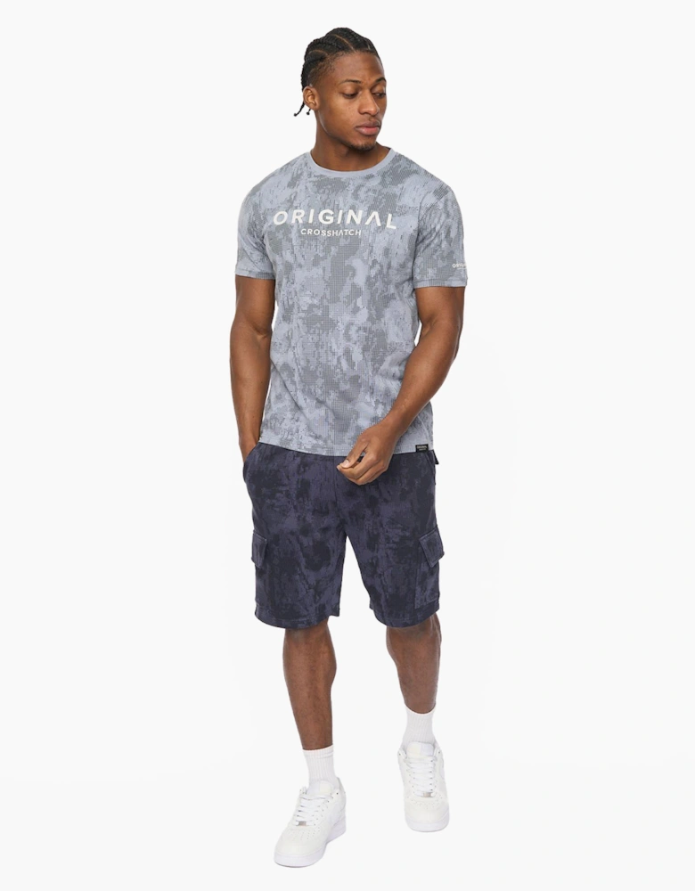 Crosshatch Bardon Camo Mens Cargo Shorts Navy