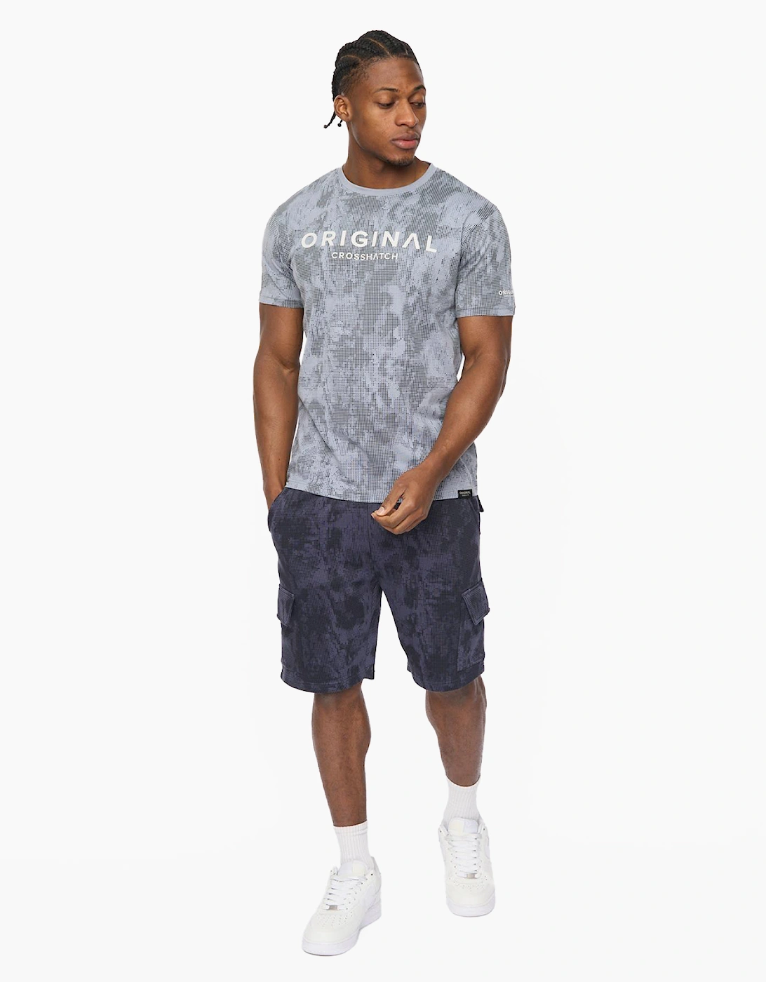 Crosshatch Bardon Camo Mens Cargo Shorts Navy