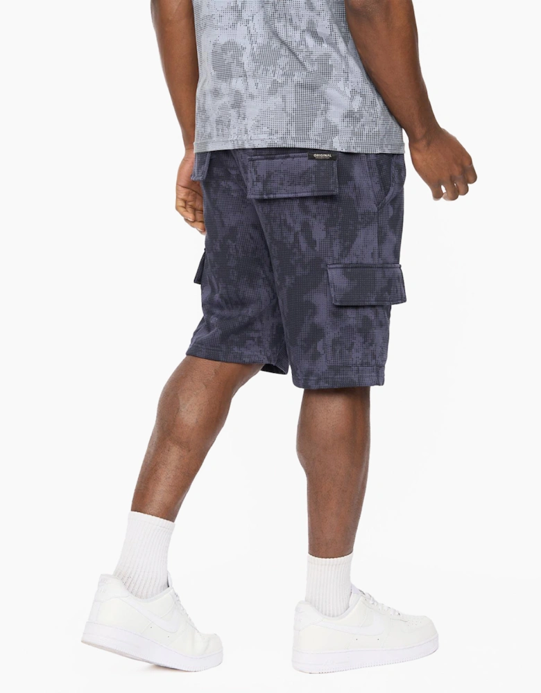 Crosshatch Bardon Camo Mens Cargo Shorts Navy