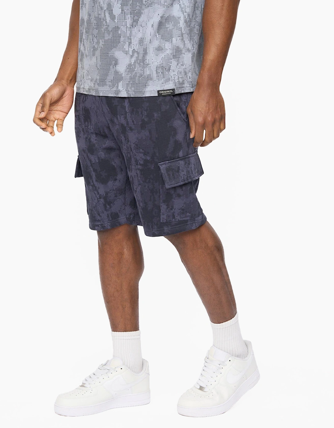 Crosshatch Bardon Camo Mens Cargo Shorts Navy