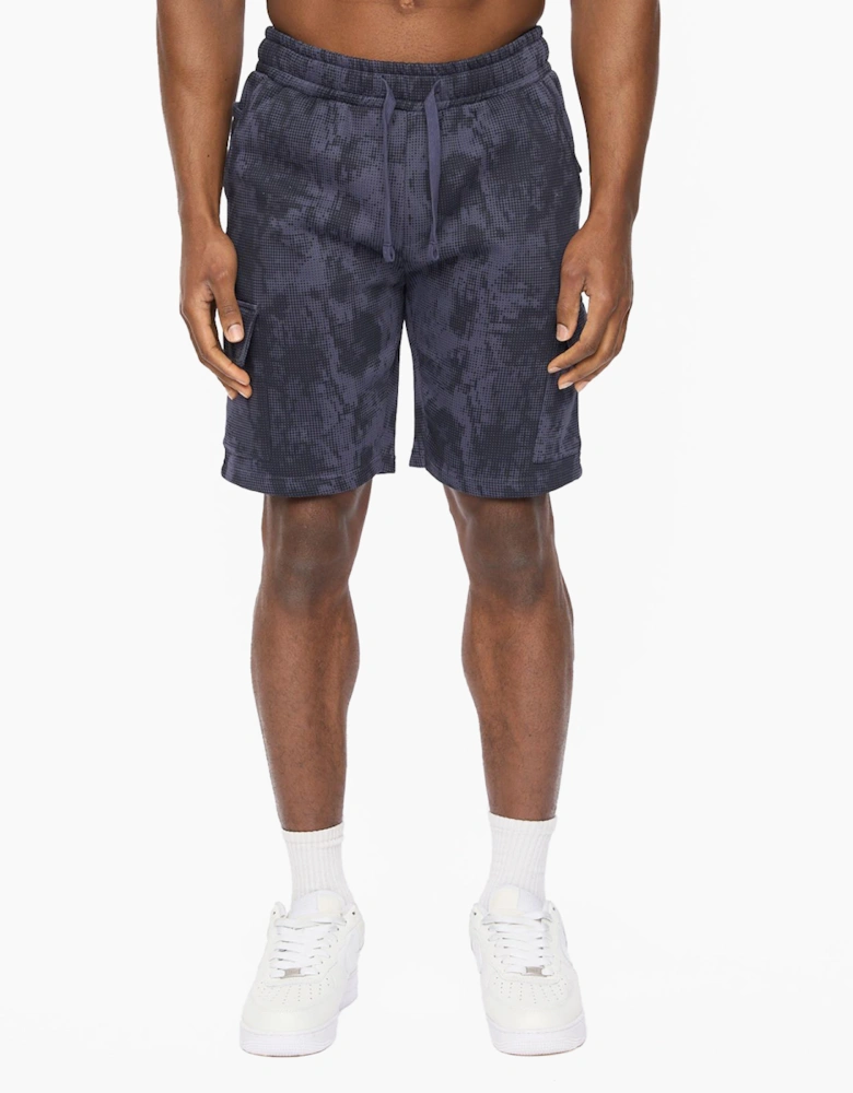 Crosshatch Bardon Camo Mens Cargo Shorts Navy