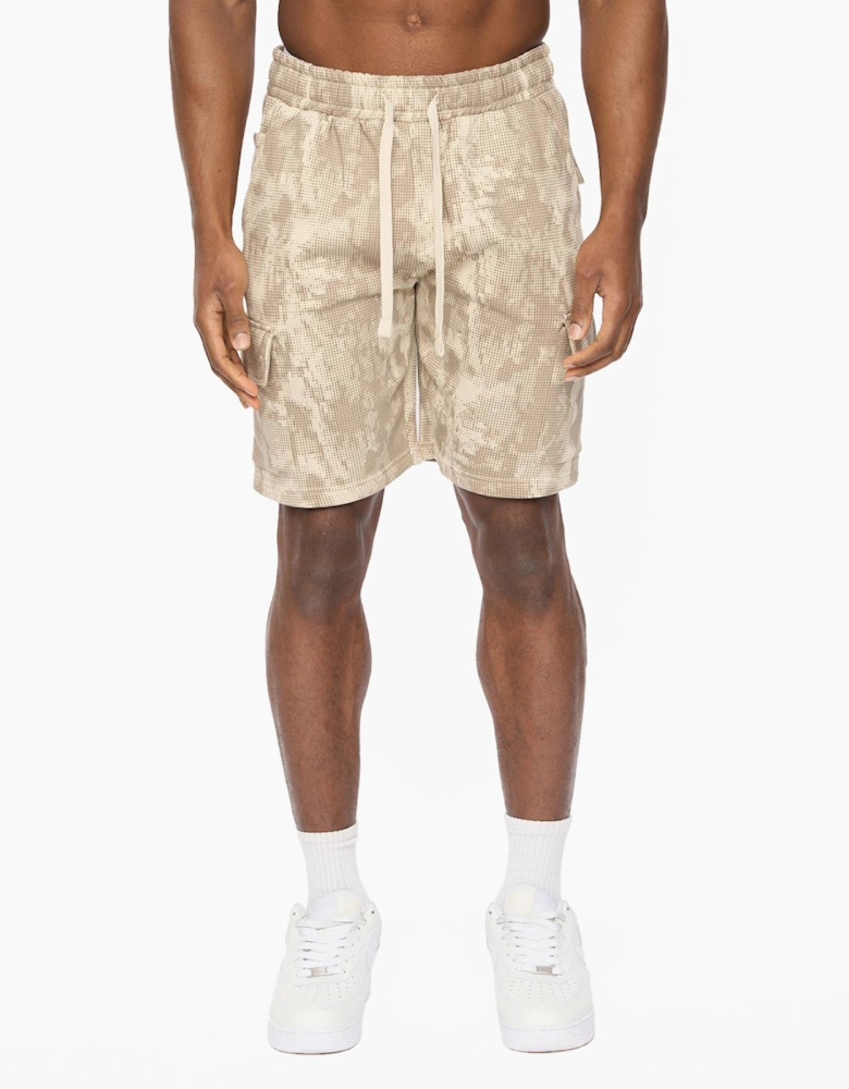 Crosshatch Bardon Camo Mens Cargo Shorts Light Stone
