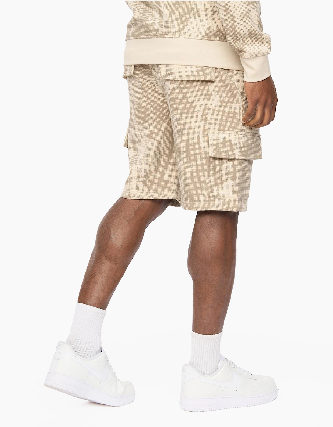 Crosshatch Bardon Camo Mens Cargo Shorts Light Stone