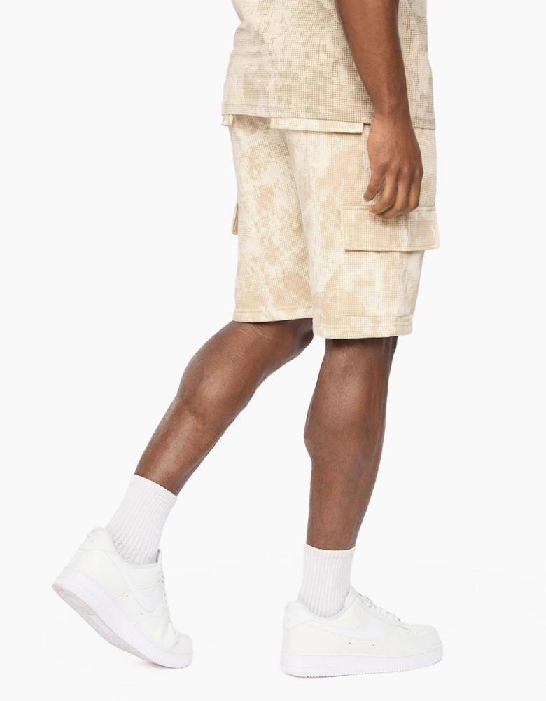 Crosshatch Bardon Camo Mens Cargo Shorts Beige