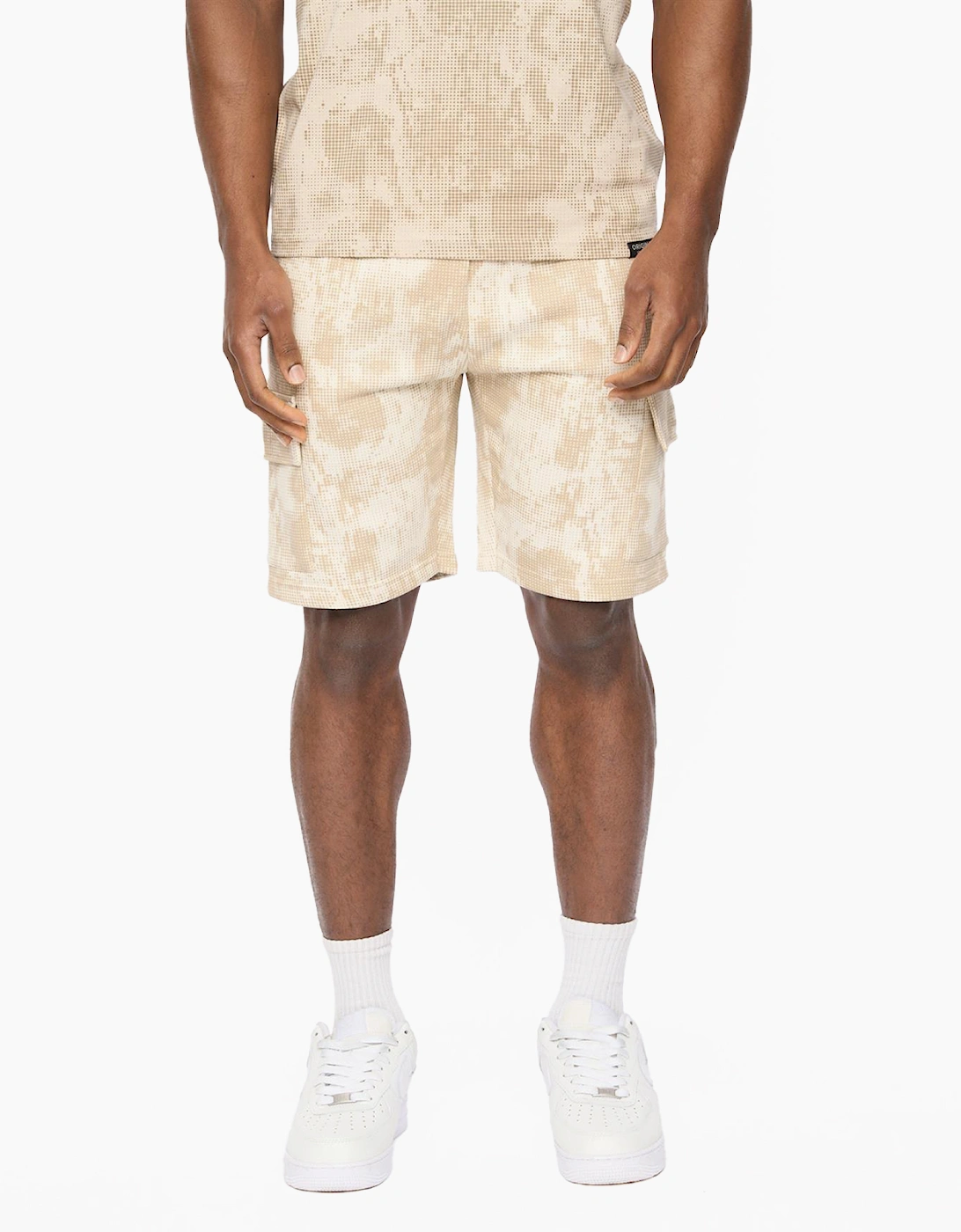 Crosshatch Bardon Camo Mens Cargo Shorts Beige