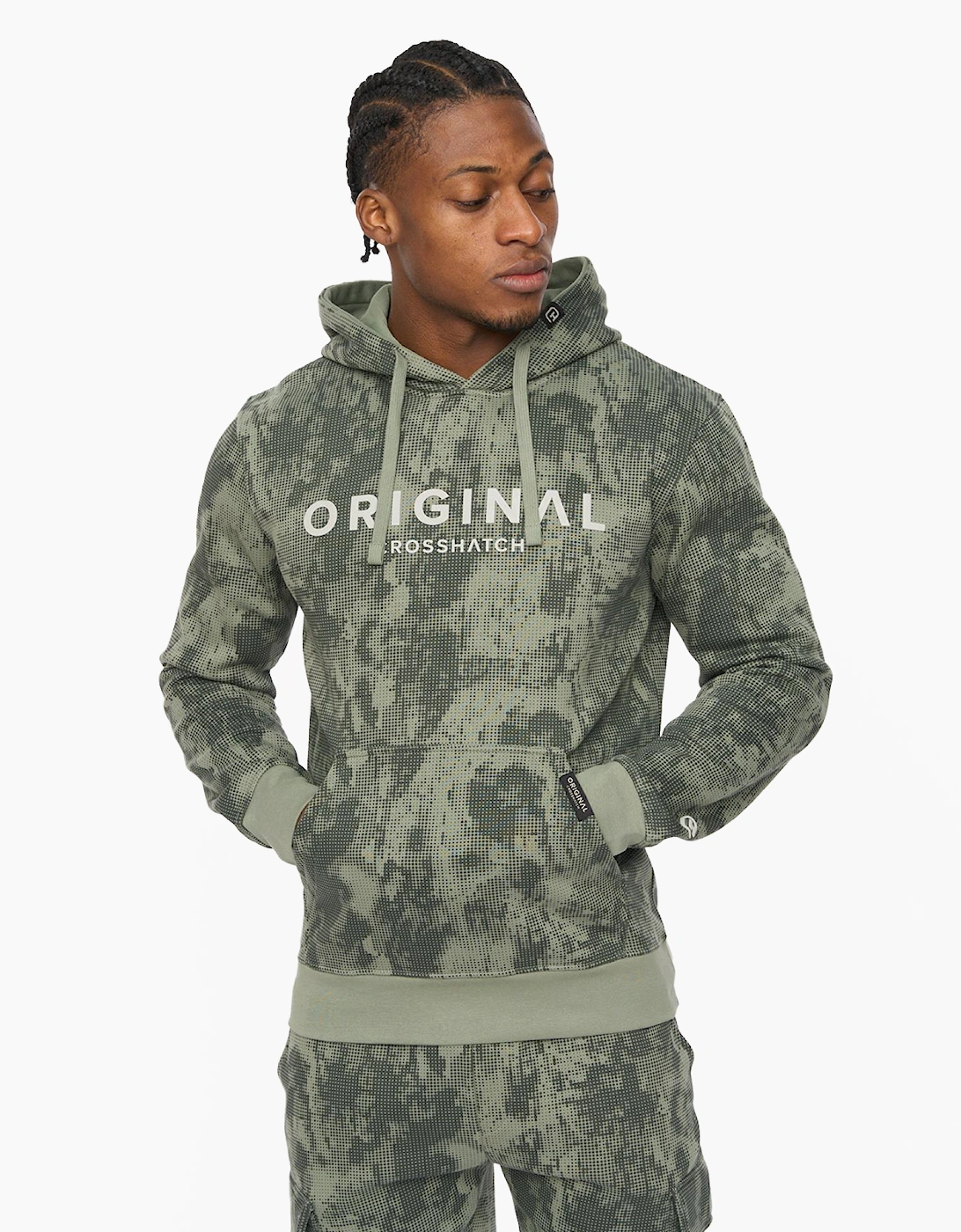 Crosshatch Bardon Mens Camo Hoodie Olive / Green