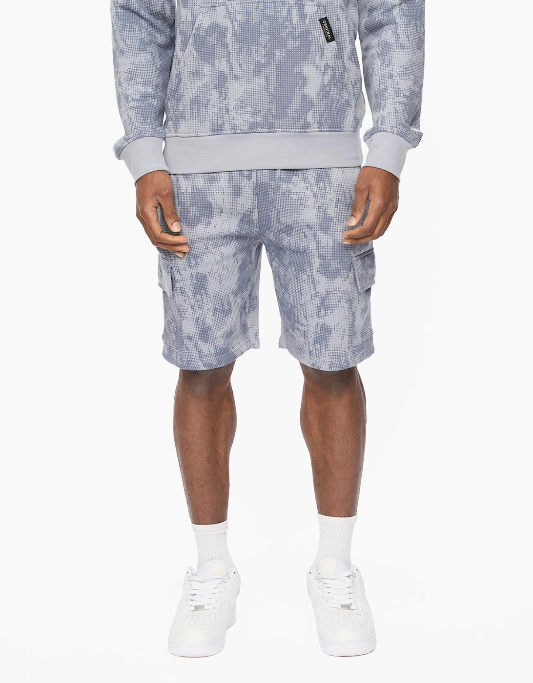 Crosshatch Bardon Camo Mens Cargo Shorts Steel Blue