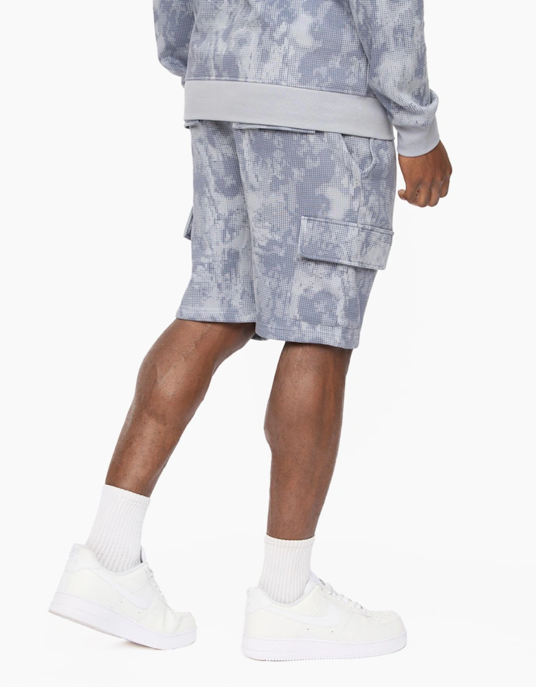 Crosshatch Bardon Camo Mens Cargo Shorts Steel Blue
