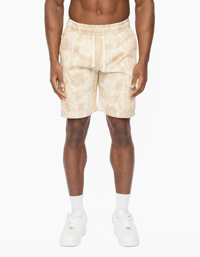 Crosshatch Bardon Camo Mens Cargo Shorts Beige