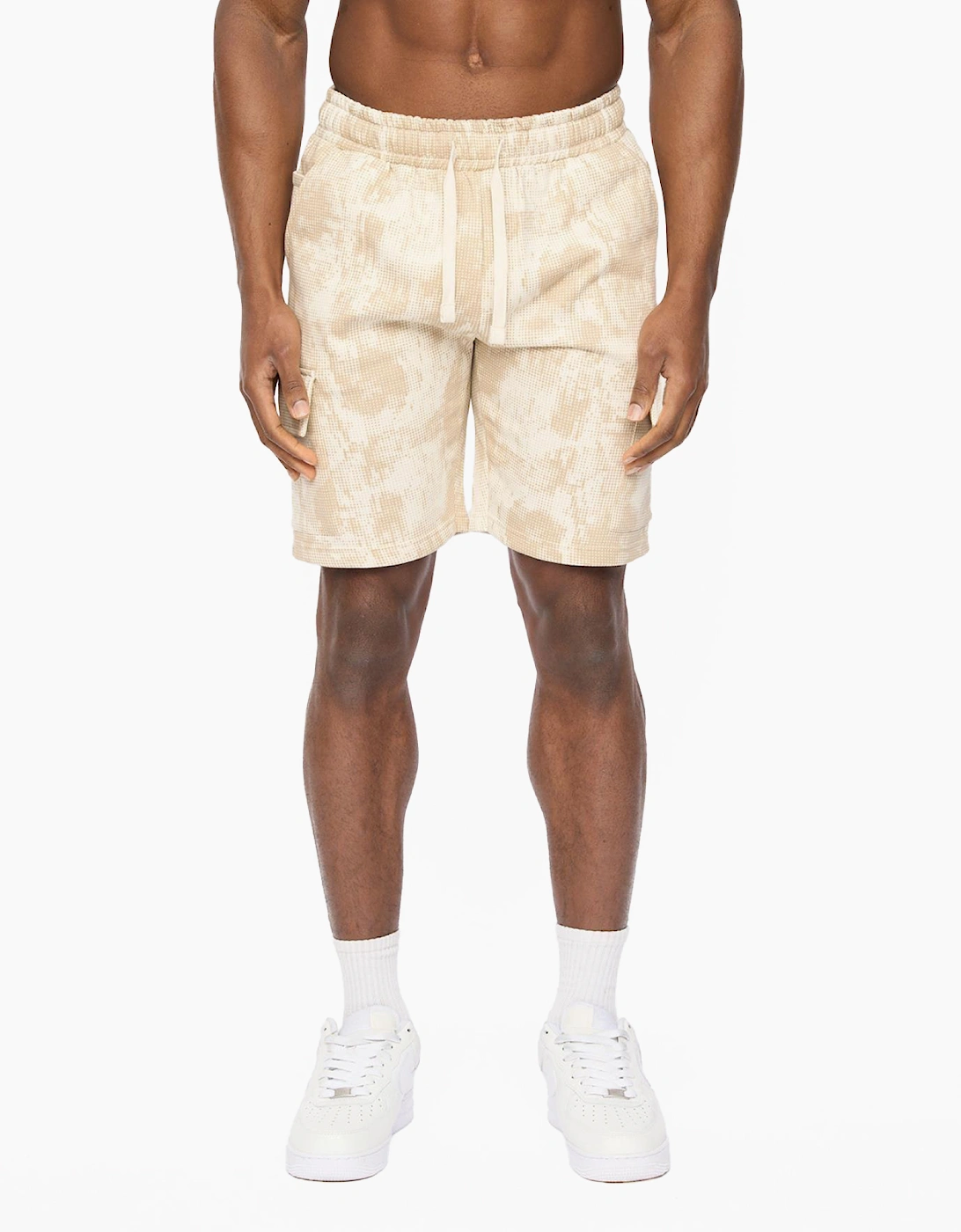 Crosshatch Bardon Camo Mens Cargo Shorts Beige