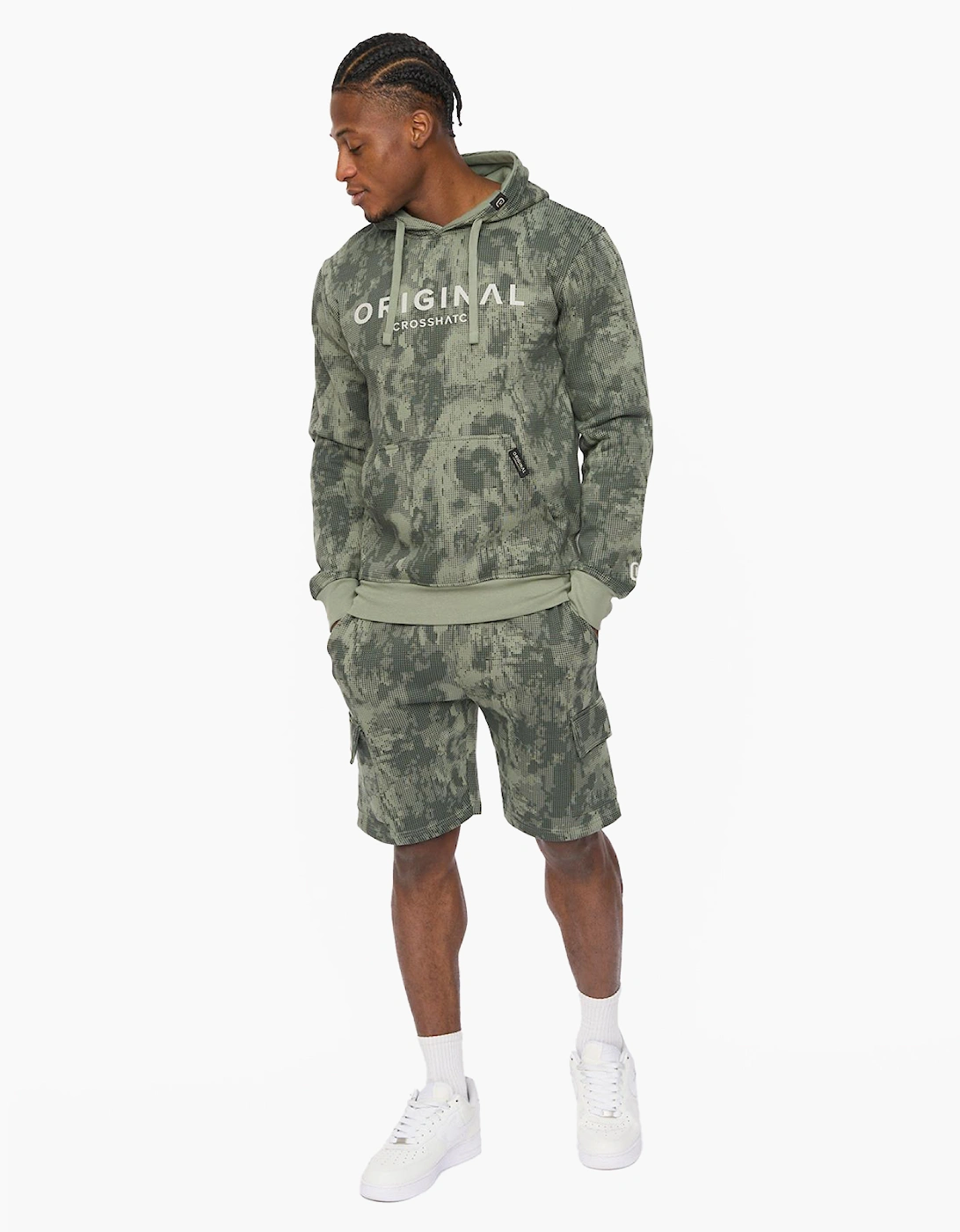 Crosshatch Bardon Mens Camo Hoodie Olive / Green